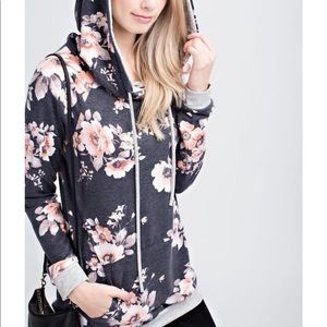 Navy Floral Hoodie